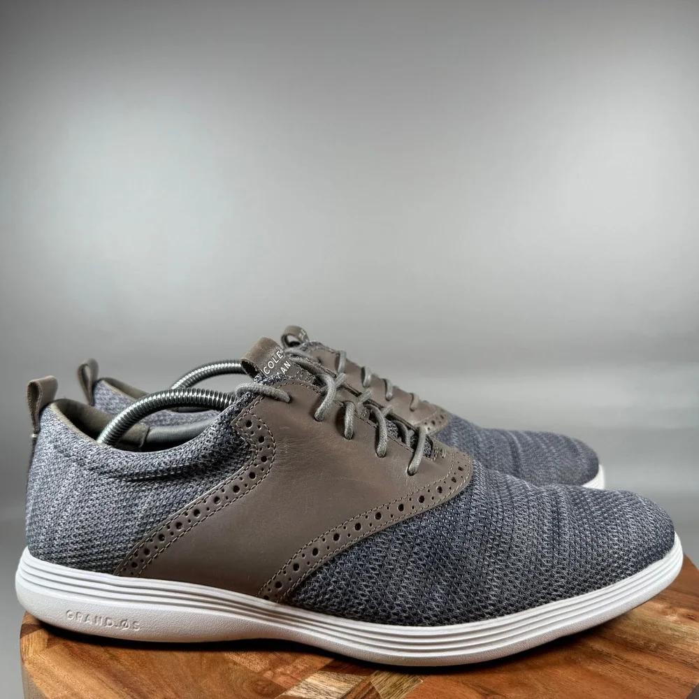 Cole Haan Grand OS Mens 11.5M Gray Knit Brown Leather Brogue Oxford Shoes C31346